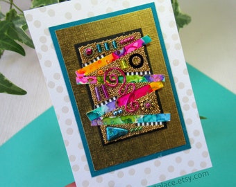 ACEO/ATC - Original Mixed Media Art Card, Abstract Microbead Collage in Rainbow Colors