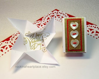 Keepsake Matchbox with Tiny Folded Pinwheel Valentine's Day Card - Matchbox Message - Mother of Pearl Heart Design