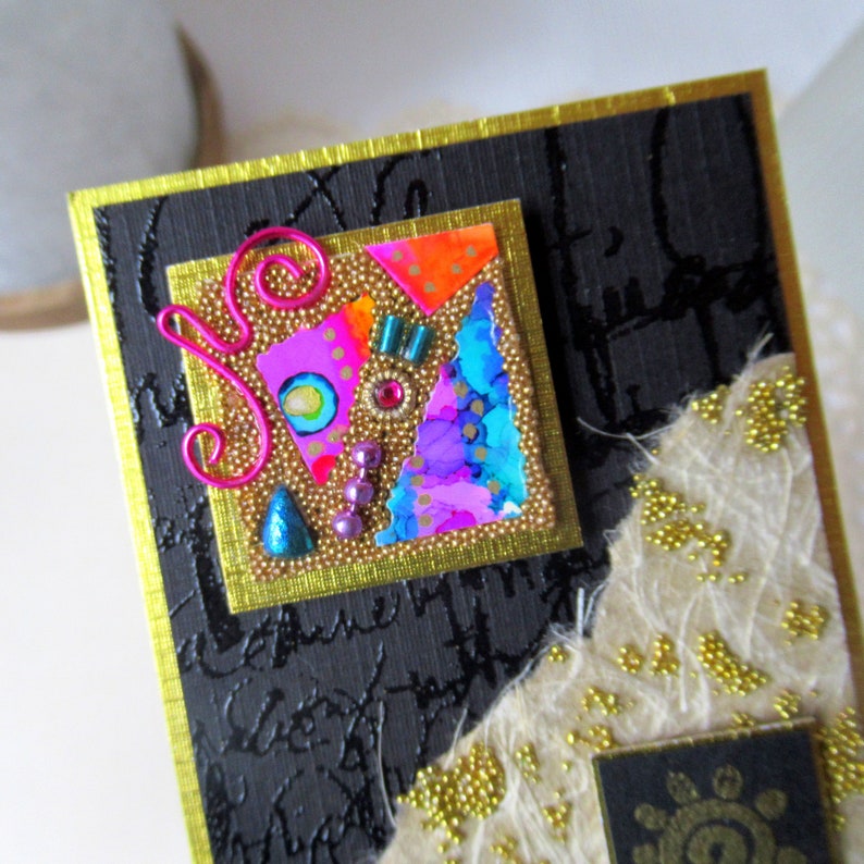 ACEO Original Collage Art, Mixed Media Abstract Microbead Collage, Art Card, ATC image 2