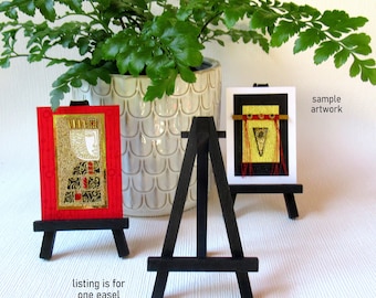 5" Black Mini Birch Wooden Easel for displaying small artwork, ACEOs, canvases, photos or signs, tabletop display