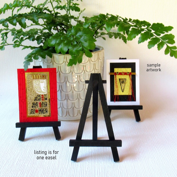 5" Black Mini Birch Wooden Easel for displaying small artwork, ACEOs, canvases, photos or signs, tabletop display