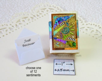 Matchbox Message - original microbead collage with tiny greeting card, your choice of sentiment, matchbox art, home decor, Mother's Day gift