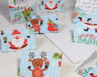 Miniature Elf or Santa Envelopes and Stationery, set of 8 envelopes with 12 pieces of stationery, Holiday themed with Fairy Letter included