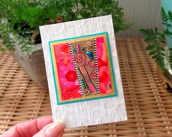 ACEO - Original Mixed Media Art Card, Abstract Microbead Collage, 2 1/2" X 3 1/2"