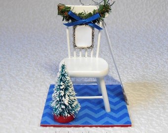 Christmas in Heaven Ornament, Miniature Christmas Scene with Poem, Tree or Tabletop Memorial Keepsake, Empty Chair, with Frame for Photo