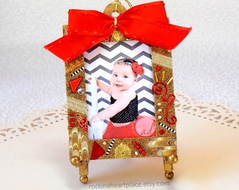 Christmas Photo Ornament, Magnetic Picture Frame - Collage Picture Frame with magnet back, great for school pictures