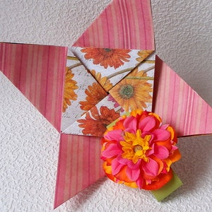 Folded Pinwheel GET WELL Greeting Card, in pink, yellow and orange with coordinating flower image 3