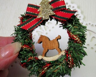 Handmade Miniature Christmas Wreath, Dollhouse, Fairy or Elf Door, 1:12 scale