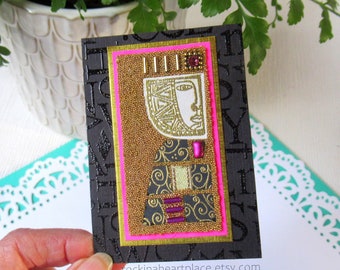 Original Abstract Mixed Media Collage Art Card, ACEO, ATC