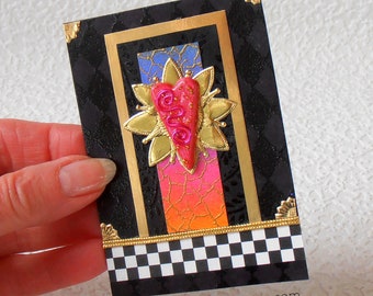 Abstract Heart ACEO, mixed-media collage art card, 3.5" x 2.5"
