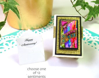 Keepsake Message Matchbox - original mixed media collage with tiny greeting card, your choice of sentiment, Matchbox Art, in rainbow colors