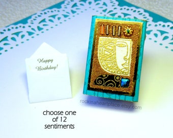 Miniature Matchbox Greeting, Decorated Keepsake Matchbox w Tiny Card (choose one of 12), Original Mixed Media Collage, Matchbox Art, Royalty