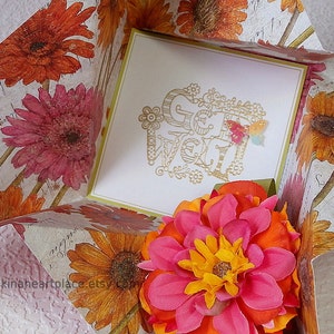 Folded Pinwheel GET WELL Greeting Card, in pink, yellow and orange with coordinating flower image 1