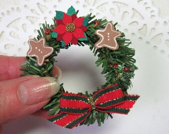 Handmade Miniature Christmas Wreath, Dollhouse, Fairy or Elf Door, 1:12 scale