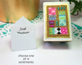 Matchbox Message - original microbead collage with tiny greeting card, your choice of sentiment, matchbox art, home decor