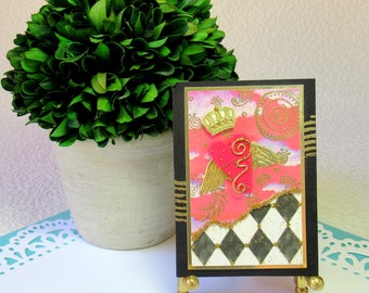 Mixed Media Art Card, ACEO or ATC, Alis Volat Propriis (She Flies With Her Own Wings), flying heart collage