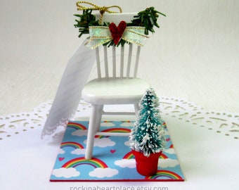 Christmas in Heaven ornament – miniature Christmas scene with poem, tree or table top, memorial keepsake, empty chair poem, rainbow pattern