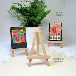 5 Mini Birch Wooden Easel for displaying small art work, ACEOs, canvases, photos or signs, table top display image 1