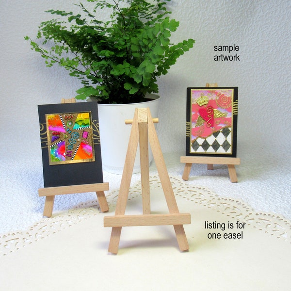 5" Mini Birch Wooden Easel for displaying small art work, ACEOs, canvases, photos or signs, table top display