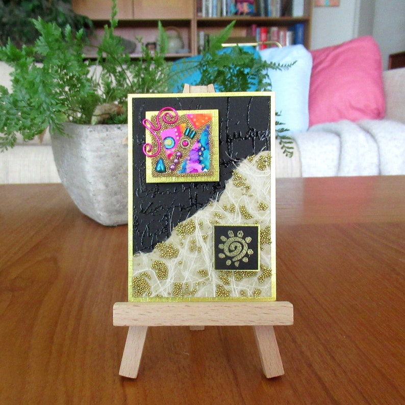 ACEO Original Collage Art, Mixed Media Abstract Microbead Collage, Art Card, ATC image 8