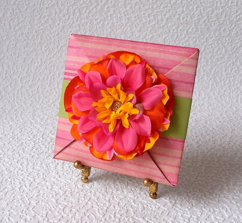 Folded Pinwheel GET WELL Greeting Card, in pink, yellow and orange with coordinating flower image 2