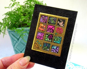 original art card collage ACEO, Krazy Quilt