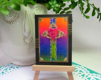 ACEO - Original Mixed-Media Art Card, Original Collage, Heart Themed, Home Decor