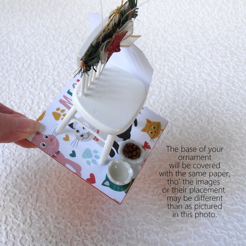 Kitties in Heaven ornament miniature Christmas scene with empty chair poem, for tree or table top, memorial keepsake for pet, bereavement image 6