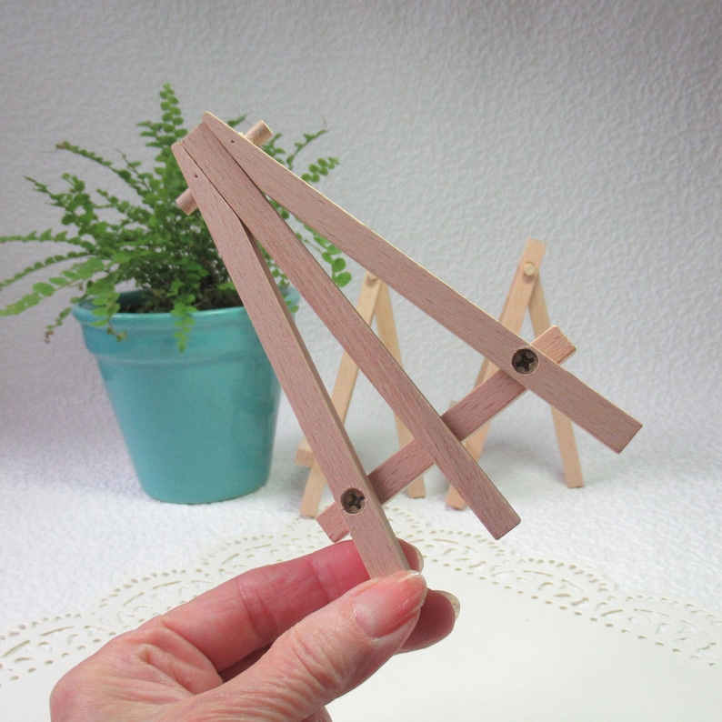 5 Mini Birch Wooden Easel for displaying small art work, ACEOs, canvases, photos or signs, table top display image 2