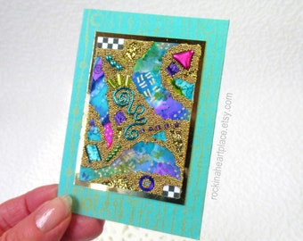 ACEO or ATC - original mixed-media art card Abstract Microbead Collage