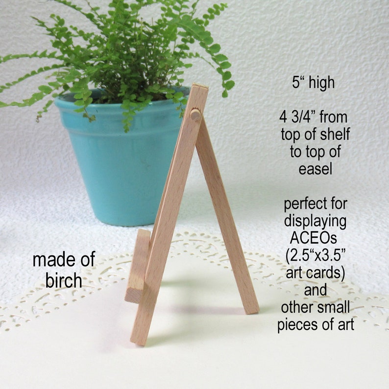 5 Mini Birch Wooden Easel for displaying small art work, ACEOs, canvases, photos or signs, table top display image 3