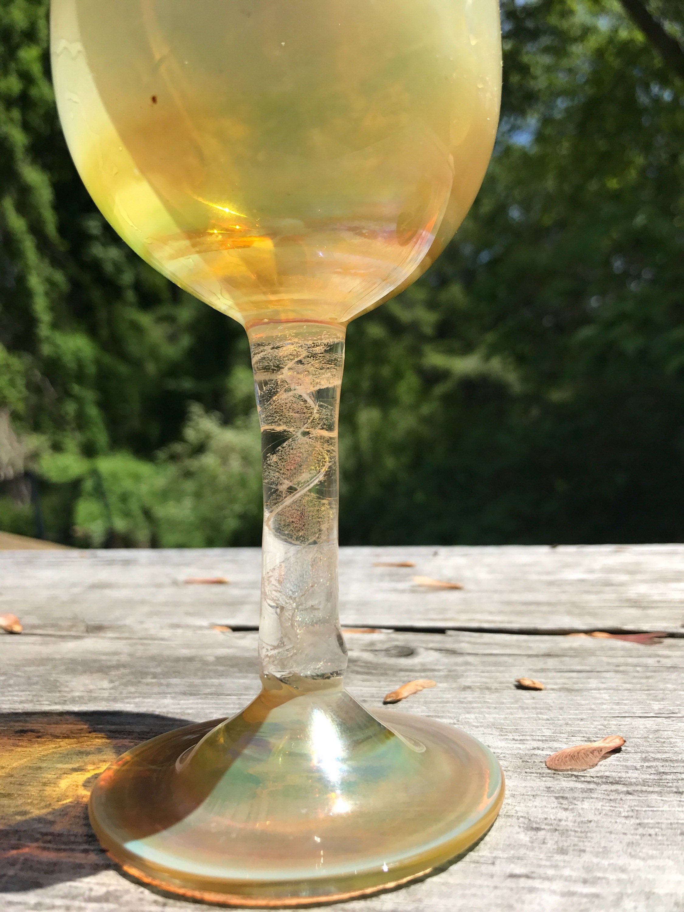 Set of 2 Color Changing Wine Glass Dichroic Stem Fumed Glass Blown