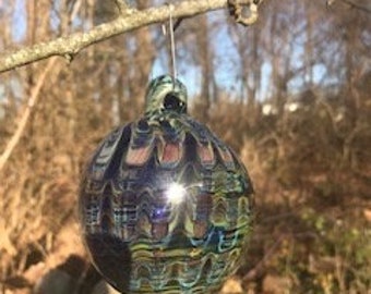 Cobalt Blue And Gold Blown Glass Ornament | Borosilicate Glass Orb