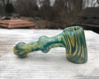 Green Yellow Color Changing Hammer | Hammer Pipe | Glass Tobacco Pipe | Silver Fumed Pipe | Fumed Glass Pipe