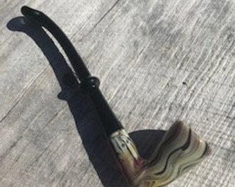 SALE Wood Grain Gandalf Pipe | Wood Grain and Black  Glass Wizard Pipe | Hobbit Pipe | Lord of the Rings Pipe | LOTR Gift | Shire Pipe