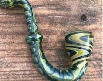 Green and Yellow Sherlock Pipe  | Glass Tobacco Pipe | Curvy Tobacco Pipe