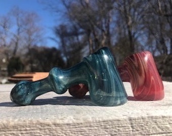 HAMMER TIME SALE Set of Two Color Changing Hammers | Green and Amber Hammer Pipe | Glass Tobacco Pipe | Fumed Pipe