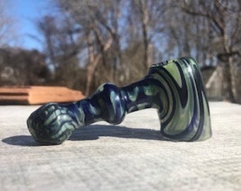 Cobalt Blue and Green Fumed Color Changing Hammer | Hammer Pipe | Glass Tobacco Pipe