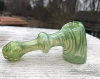 Green Color Changing Hammer | Hammer Pipe | Glass Tobacco Pipe | Silver Fumed Pipe | Fumed Glass Pipe