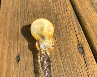 Glass Skull Scepter | Skull Magic Wand | Dichroic Ribbon Skull Scepter | Glass Skull Staff | Ribbon Cane Skull Staff | Dichroic Glass Wand