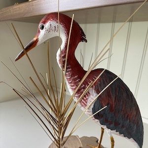 Tri Colored Heron - Hand carved