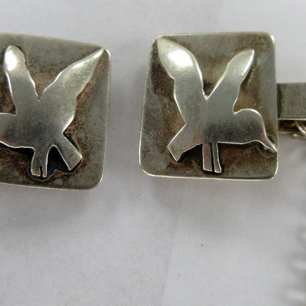 1940's STERLING Silver Handmade 3-D Flying BIRDS Sweater Clips