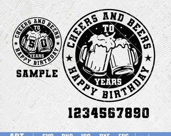 パーソナライズされた50歳の誕生日SVG：ビールと乾杯のデザイン（デジタルダウンロード