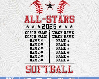 Personalized All Stars Softball SVG: Custom Name Template (Digital Download