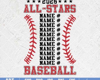 Plantilla de nombre SVG personalizada de All Stars Baseball (descarga digital)