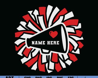 Monogramma Cheerleader SVG: Pom Pom e Megafono - Nome personalizzato (Download digitale)