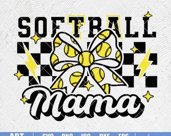 Softball Mama Bow SVG PNG: Game Day Sublimation Designs (Digital Download)