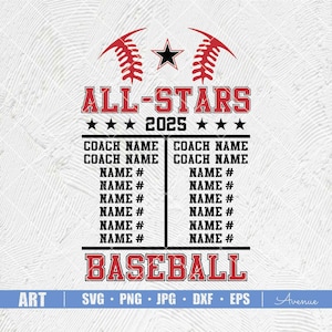 All Stars Baseball SVG PNG, Personalized Name, Baseball Svg, Baseball Template svg, Baseball Mom, All Star Svg, Baseball All Star Game Svg