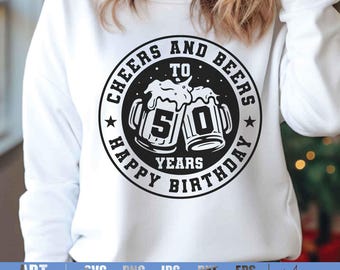 50周年を祝って乾杯！SVG PNG：50歳の誕生日デザイン（デジタルダウンロード）
