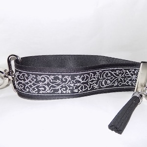 Silver/Black Jacquard Trimmed,Key Wristlet w/ Swivel Hook & Tassel